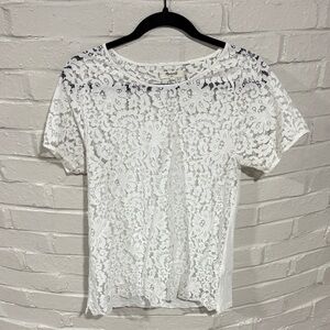 Madewell White Lace Short Sleeve Top